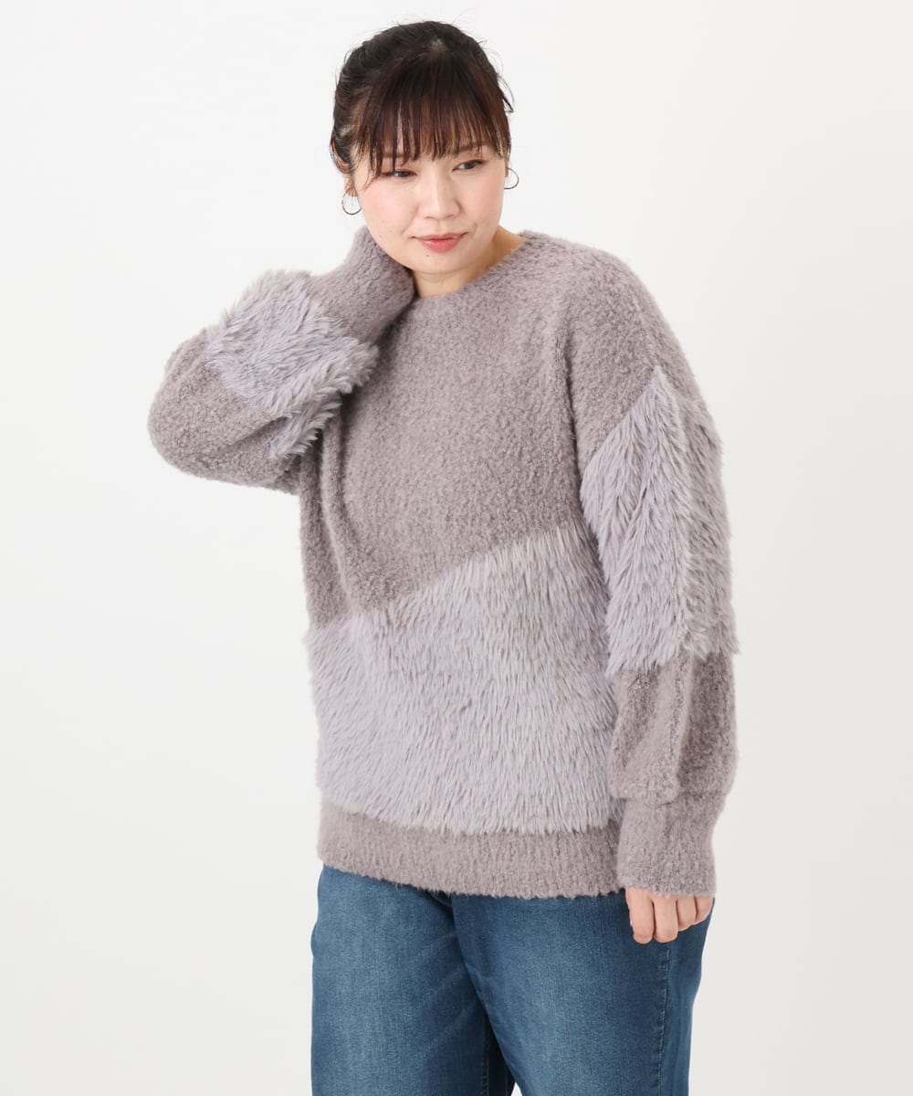 OLFAD12089 eur3(エウルキューブ) 【大きいサイズ/a.v.v×eur3】ブークレーシャギーニット グレー(92)