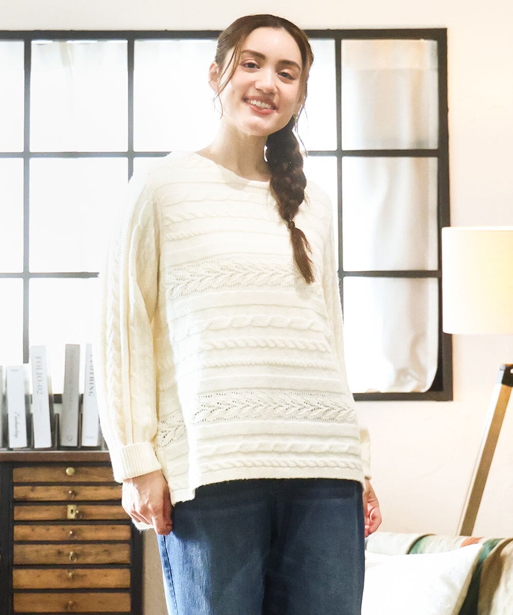 OLFAD14089 eur3(エウルキューブ) 【大きいサイズ】ケーブルニット アイボリー(80)