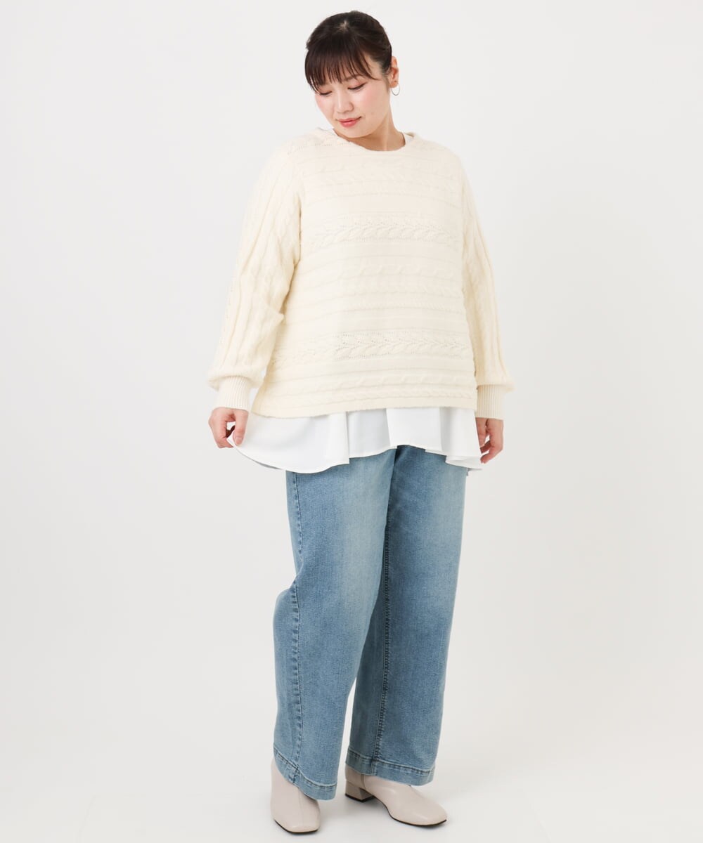 OLFAD14089 eur3(エウルキューブ) 【大きいサイズ】ケーブルニット アイボリー(80)