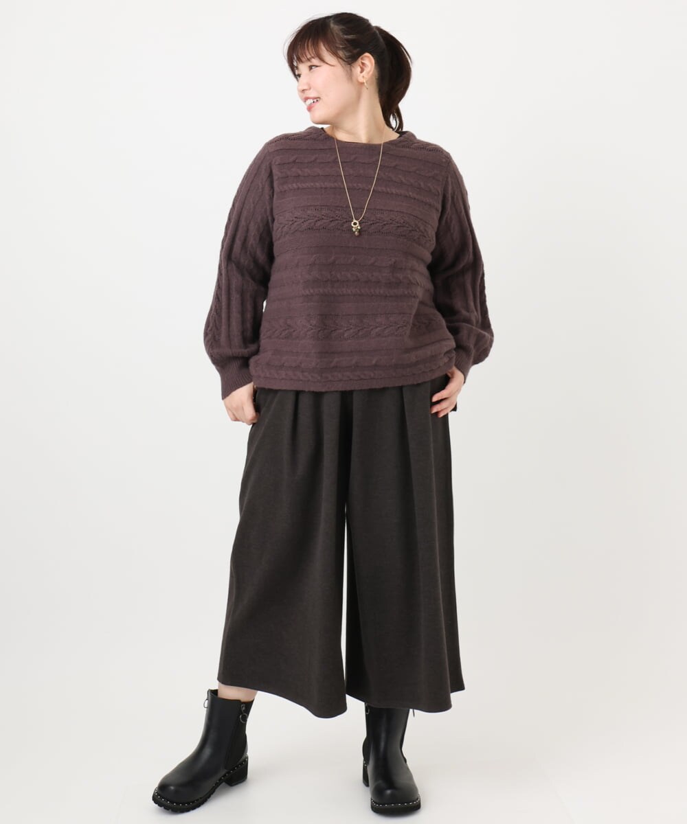 OLFAD14089 eur3(エウルキューブ) 【大きいサイズ】ケーブルニット ダークブラウン(87)