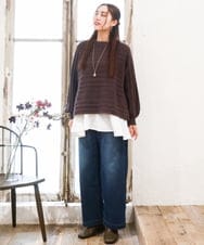OLFAD14089 eur3(エウルキューブ) 【大きいサイズ】ケーブルニット ダークブラウン(87)