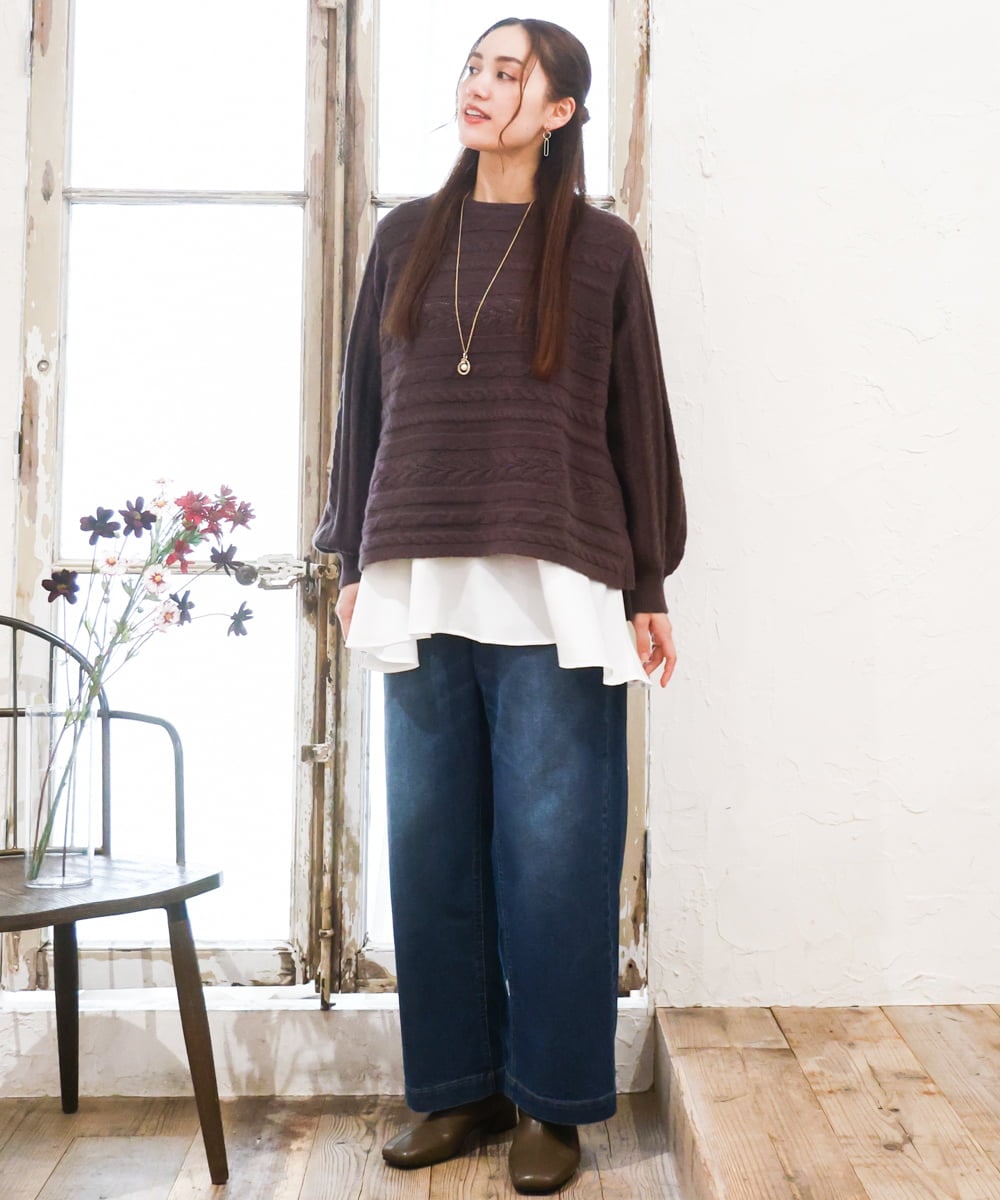 OLFAD14089 eur3(エウルキューブ) 【大きいサイズ】ケーブルニット ダークブラウン(87)