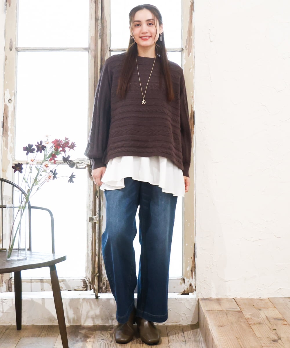 OLFAD14089 eur3(エウルキューブ) 【大きいサイズ】ケーブルニット ダークブラウン(87)