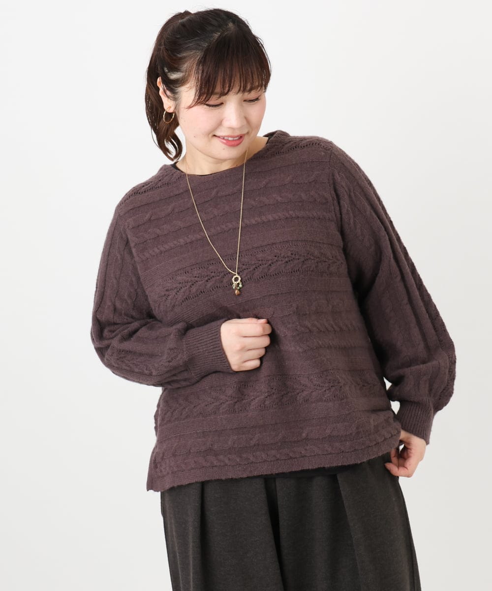 OLFAD14089 eur3(エウルキューブ) 【大きいサイズ】ケーブルニット ダークブラウン(87)