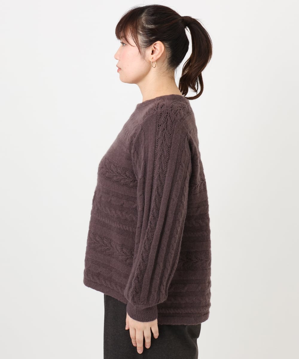 OLFAD14089 eur3(エウルキューブ) 【大きいサイズ】ケーブルニット ダークブラウン(87)