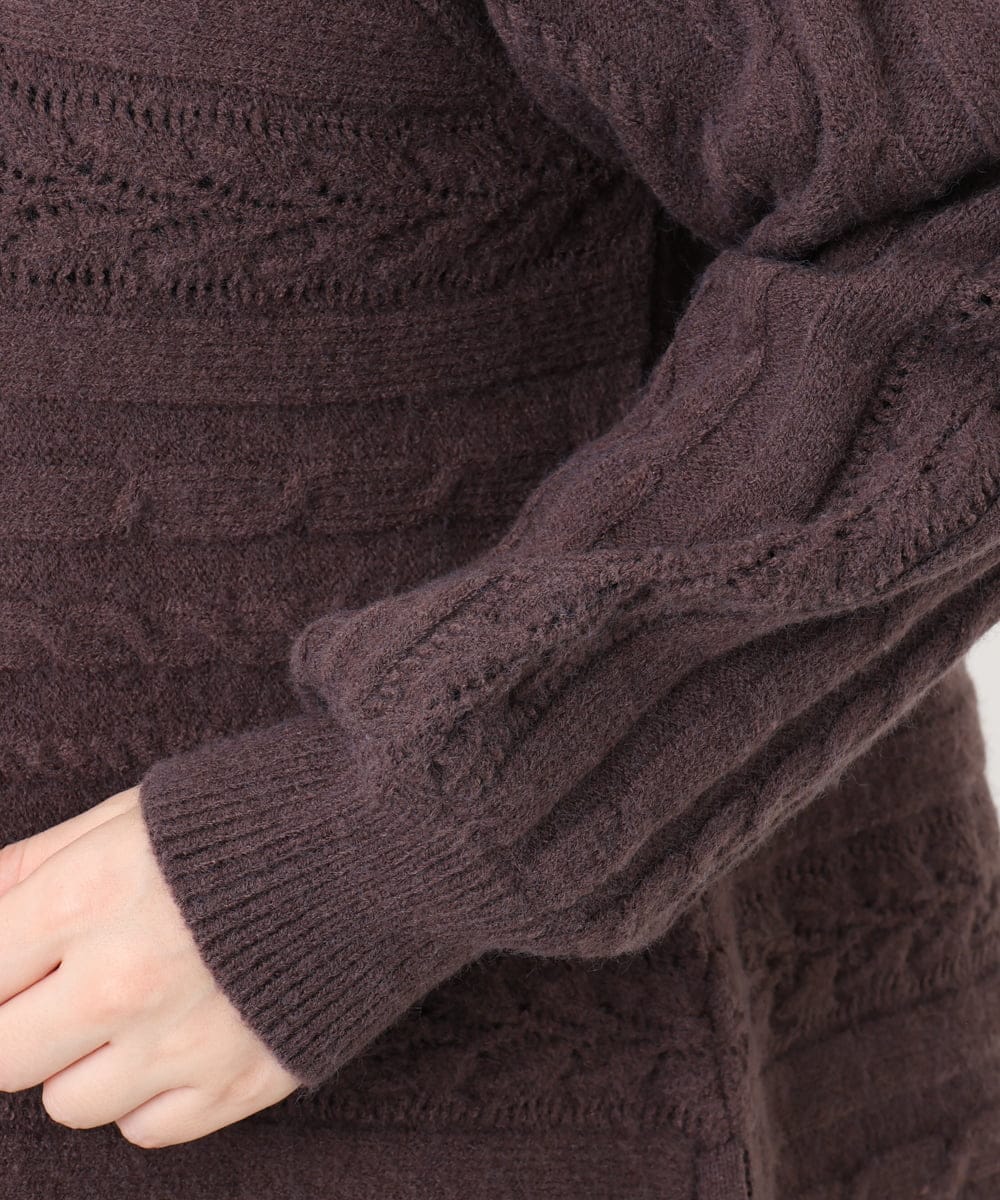 OLFAD14089 eur3(エウルキューブ) 【大きいサイズ】ケーブルニット ダークブラウン(87)