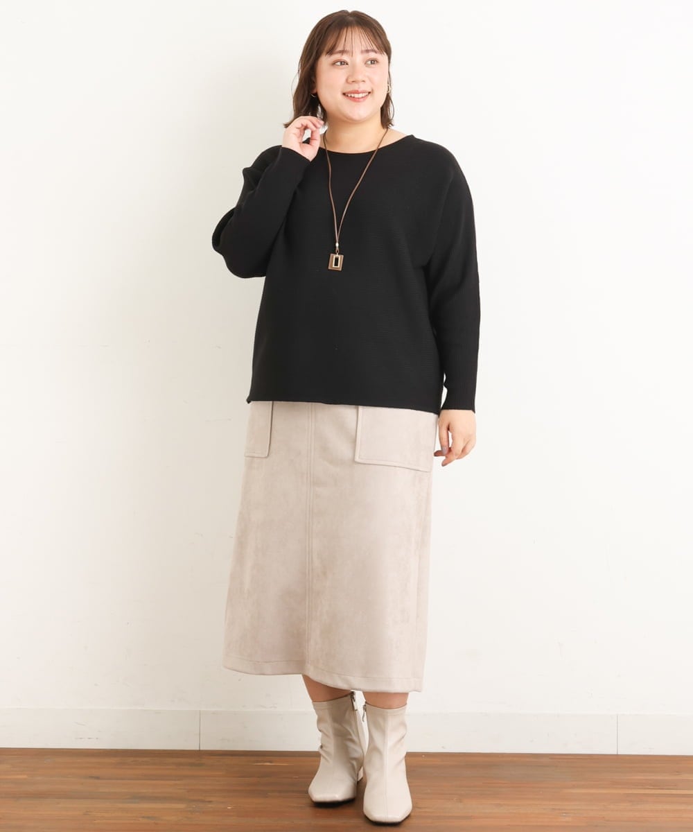 OLFAS04050 eur3(エウルキューブ) 新色追加！【大きいサイズ】横リブニット ブラック(94)
