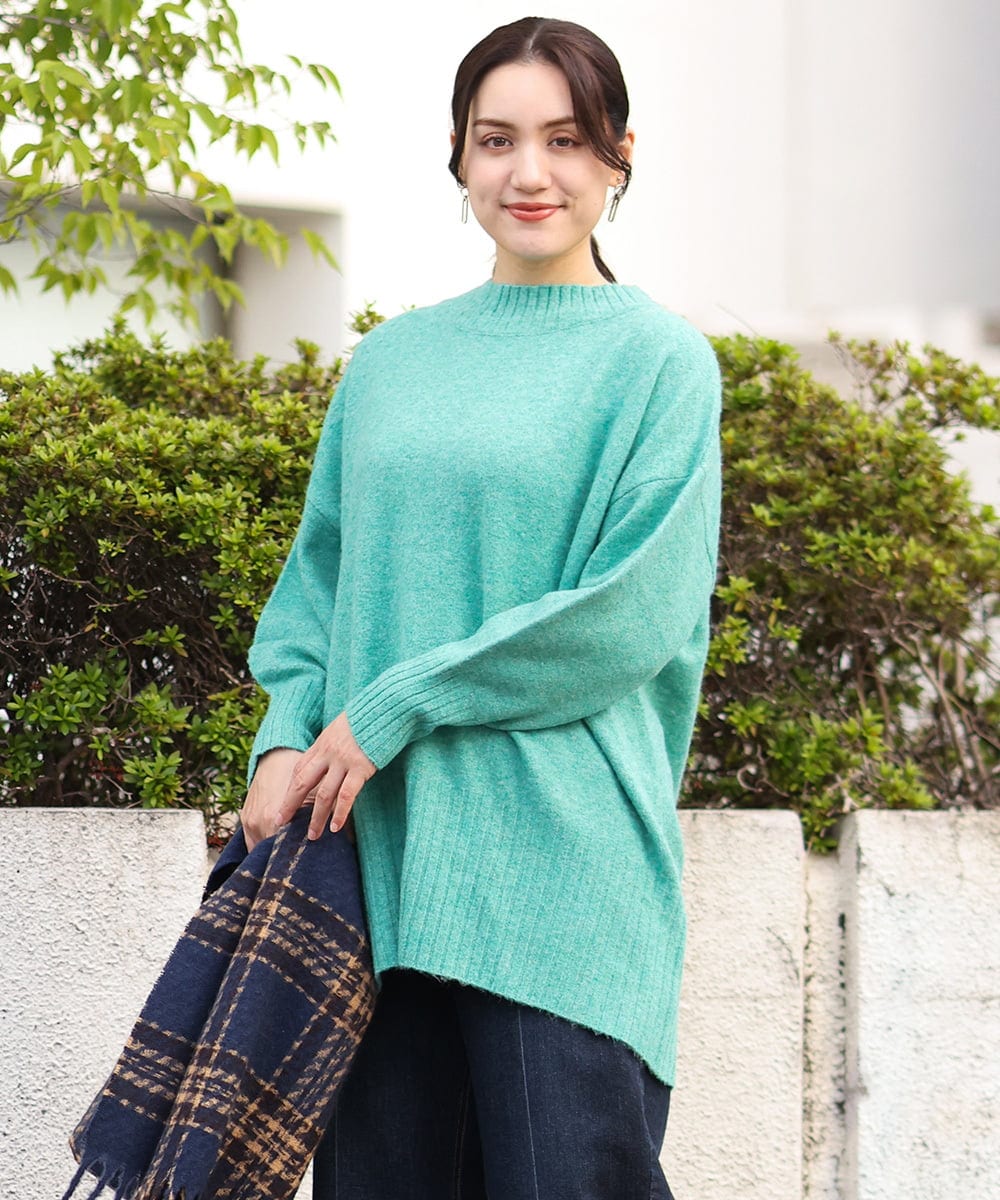 OLFAV01099 eur3(エウルキューブ) 【大きいサイズ】ふわふわヤクウールモックネックニット グリーン(35)