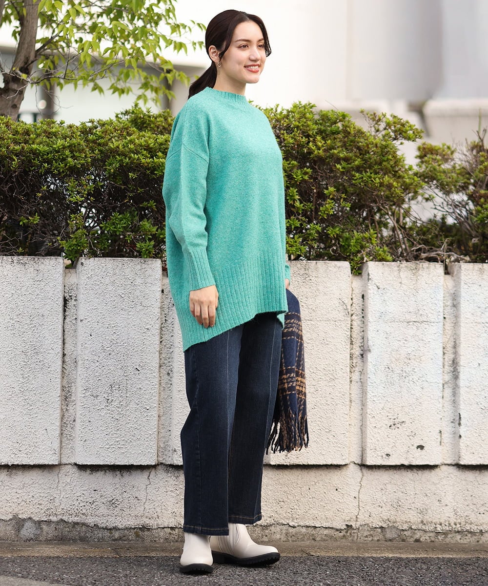 OLFAV01099 eur3(エウルキューブ) 【大きいサイズ】ふわふわヤクウールモックネックニット グリーン(35)