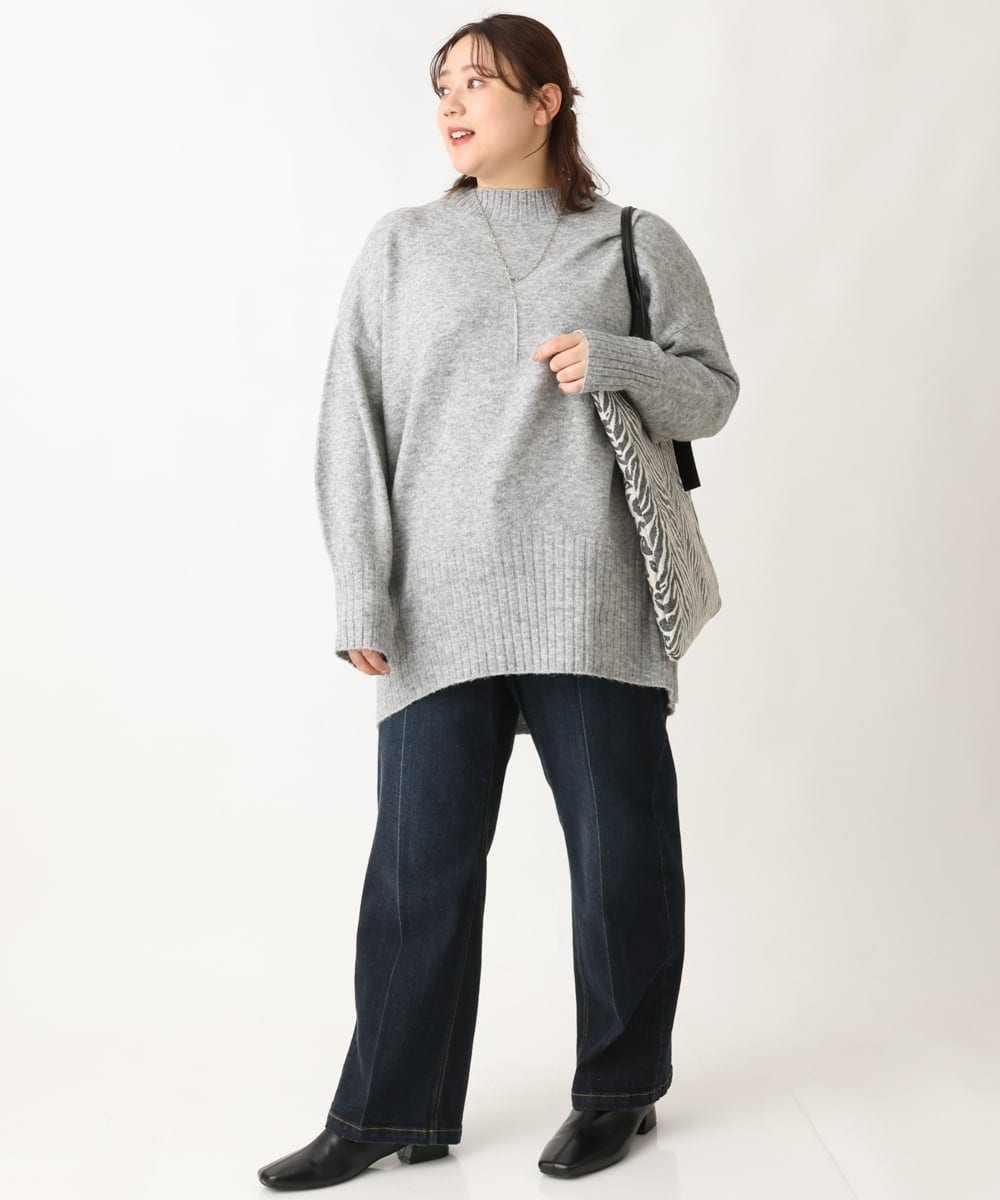 OLFAV01099 eur3(エウルキューブ) 【大きいサイズ】ふわふわヤクウールモックネックニット グレー(92)