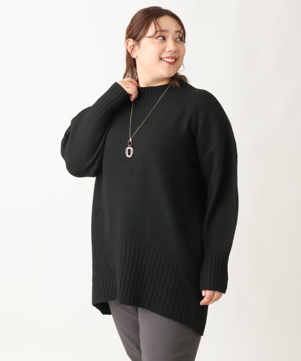 OLFAV01099 eur3(エウルキューブ) 【大きいサイズ】ふわふわヤクウールモックネックニット ブラック(94)