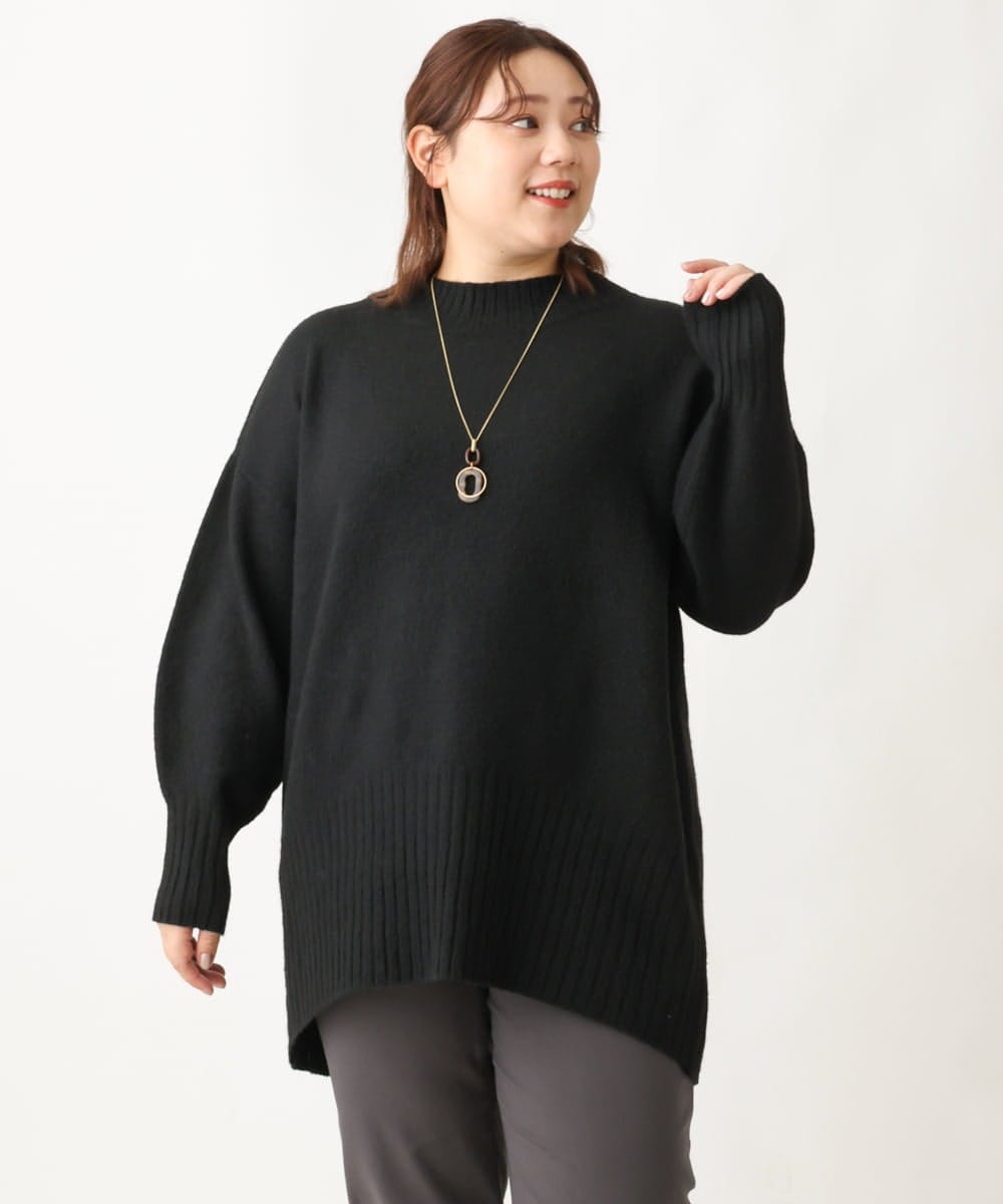 OLFAV01099 eur3(エウルキューブ) 【大きいサイズ】ふわふわヤクウールモックネックニット ブラック(94)
