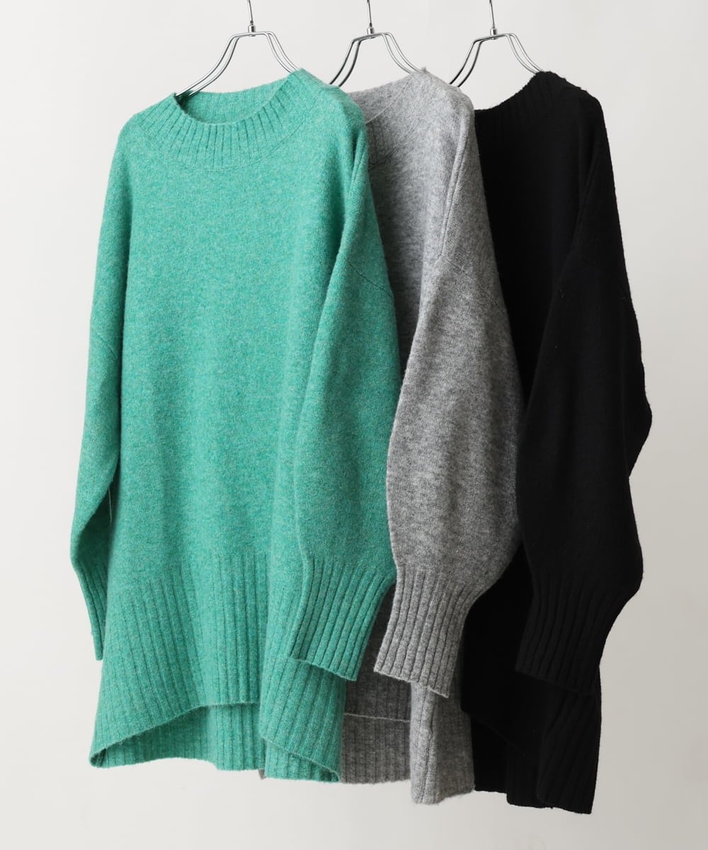 OLFAV01099 eur3(エウルキューブ) 【大きいサイズ】ふわふわヤクウールモックネックニット ブラック(94)