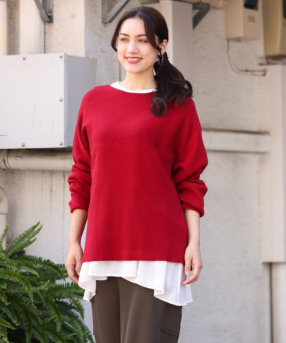 OLFAV03054 eur3(エウルキューブ) 新色追加！豊富な8色【大きいサイズ/11号サイズあり】洗えるドロップショルダーもちもちニット レッド(05)