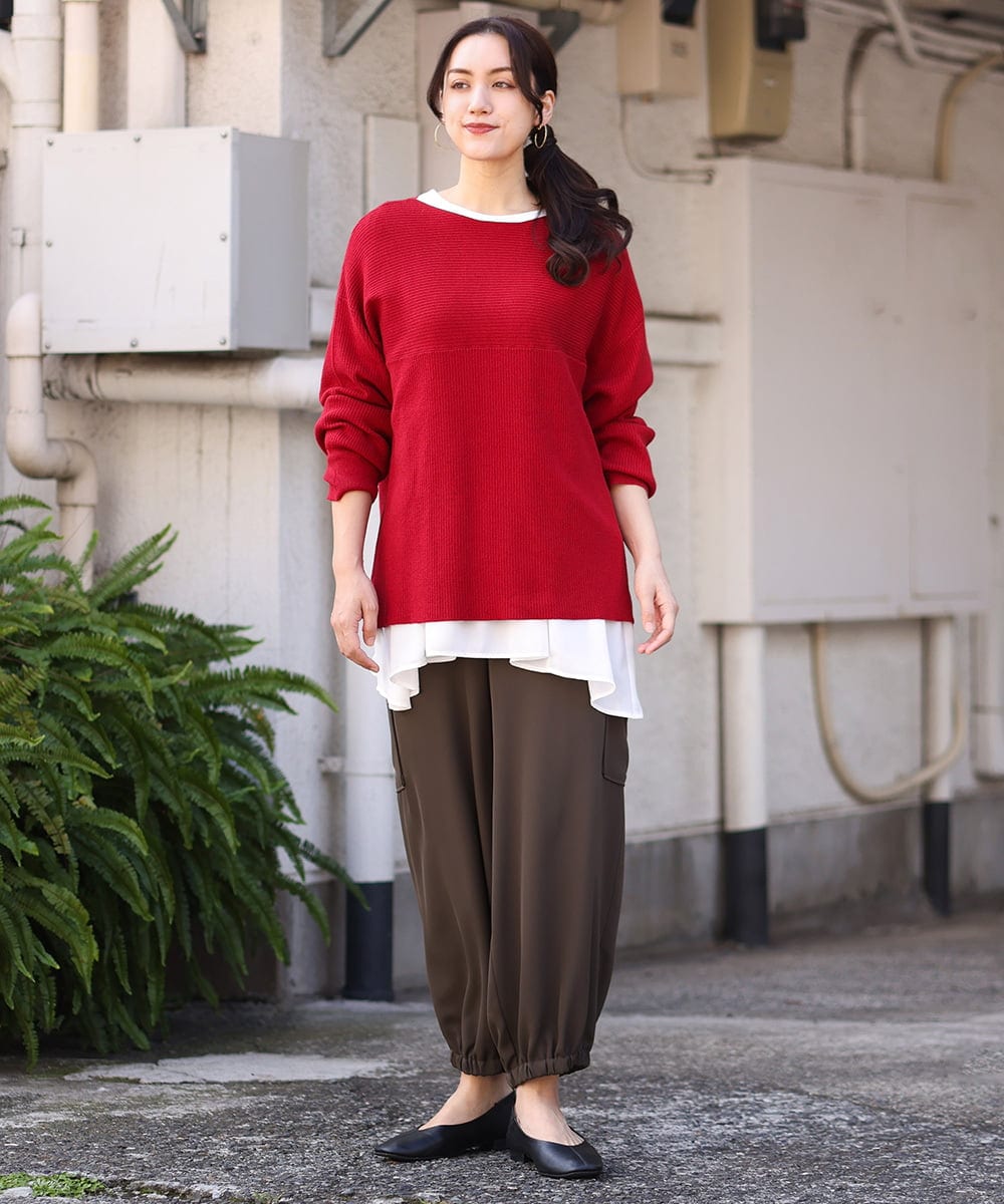 OLFAV03054 eur3(エウルキューブ) 新色追加！豊富な8色【大きいサイズ/11号サイズあり】洗えるドロップショルダーもちもちニット レッド(05)
