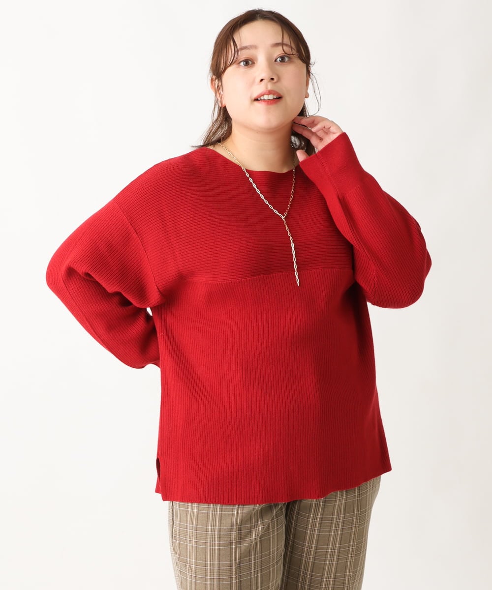 OLFAV03054 eur3(エウルキューブ) 新色追加！豊富な8色【大きいサイズ/11号サイズあり】洗えるドロップショルダーもちもちニット レッド(05)