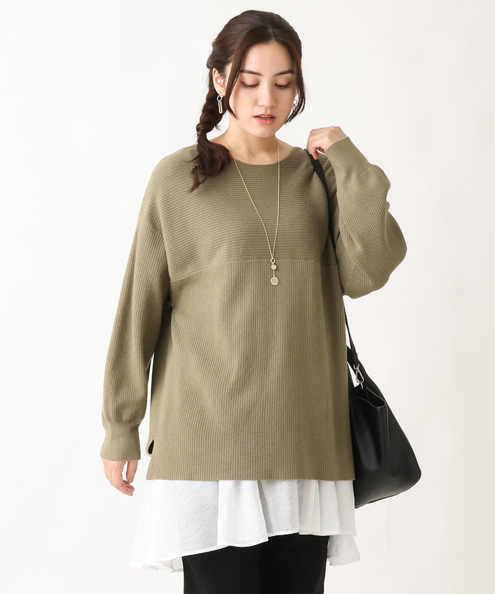 OLFAV03054 eur3(エウルキューブ) 新色追加！豊富な8色【大きいサイズ/11号サイズあり】洗えるドロップショルダーもちもちニット 新色！カーキ(36)