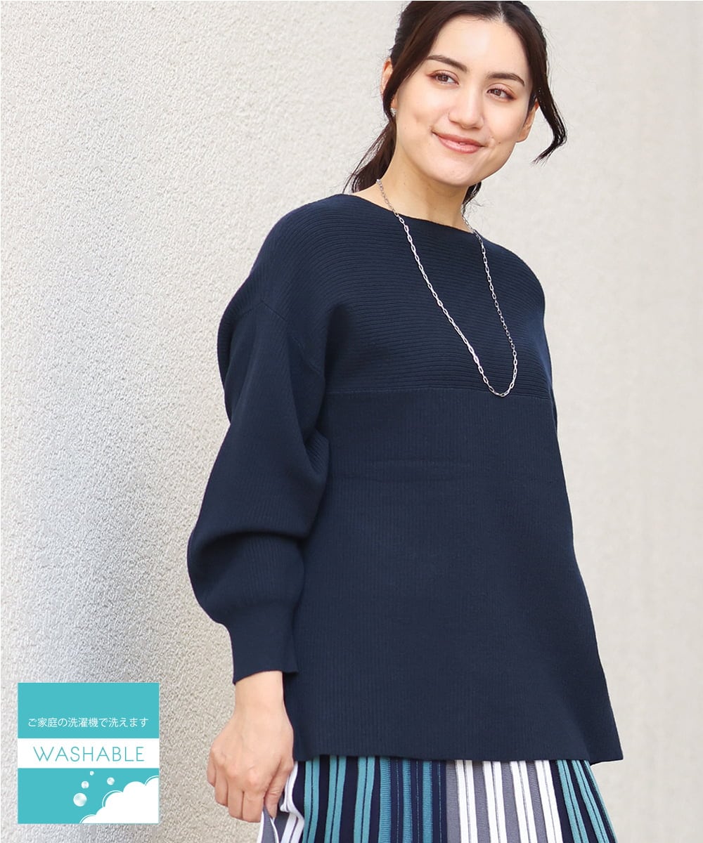 OLFAV03054 eur3(エウルキューブ) 新色追加！豊富な8色【大きいサイズ/11号サイズあり】洗えるドロップショルダーもちもちニット 新色！ネイビー(57)