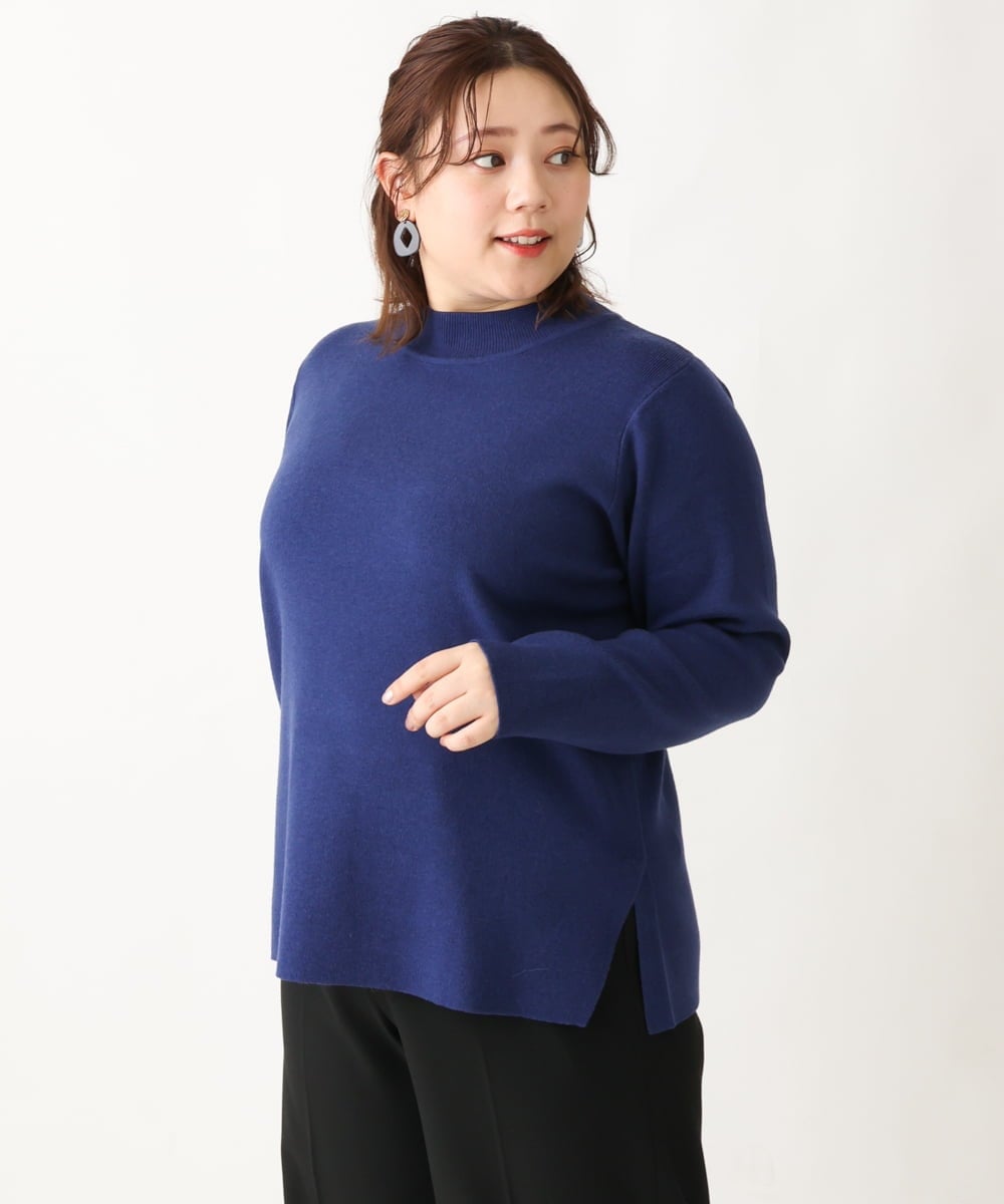 OLFAV05054 eur3(エウルキューブ) 【大きいサイズ/洗える】プチハイネックもちもちニット ブルー(55)