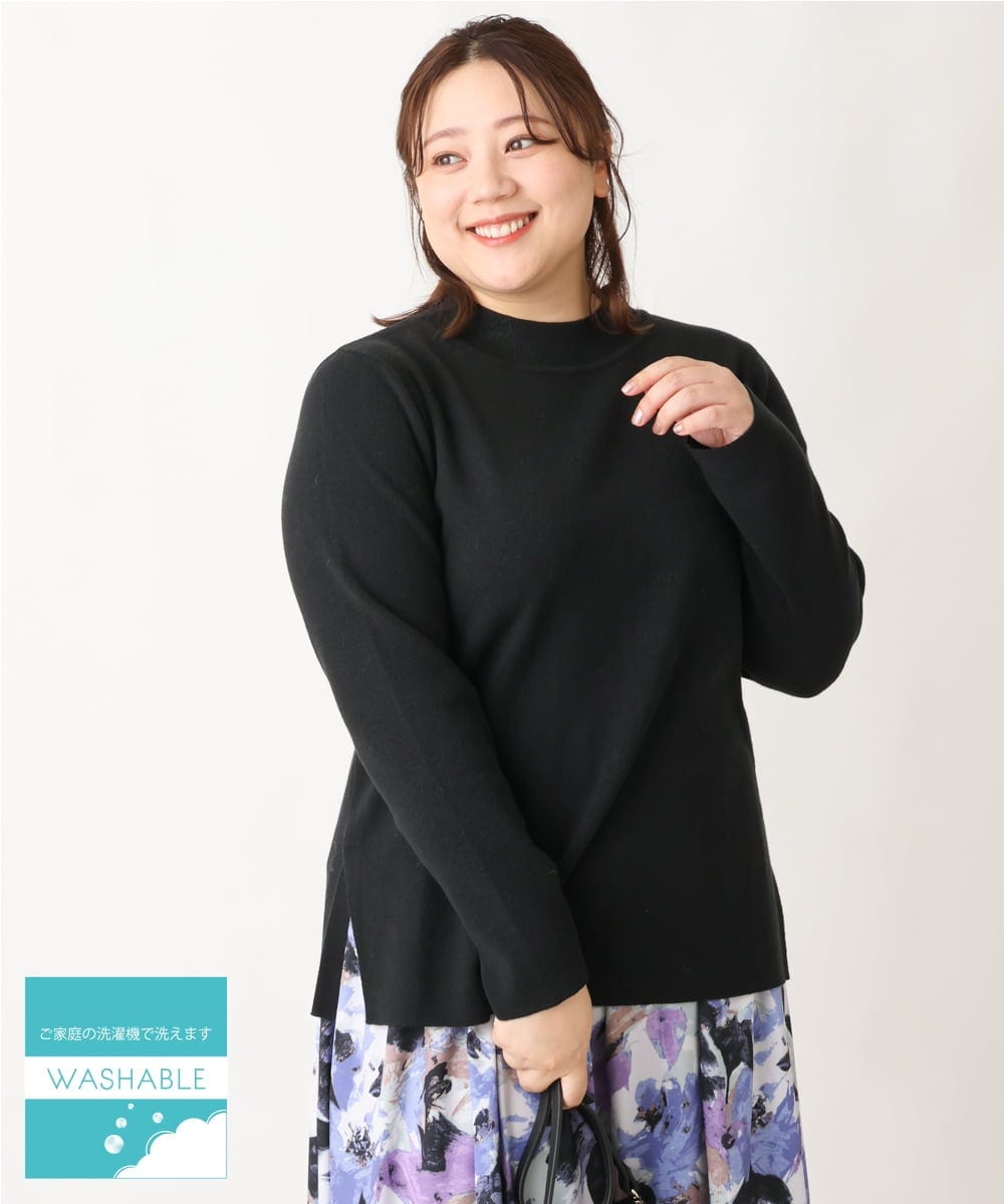 OLFAV05054 eur3(エウルキューブ) 【大きいサイズ/洗える】プチハイネックもちもちニット ブラック(94)