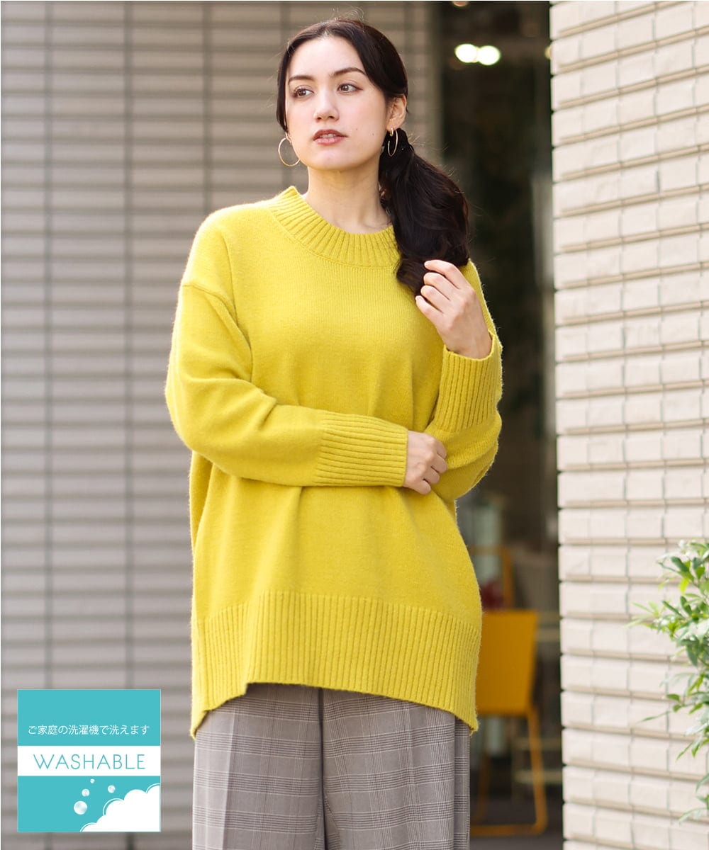 OLFAV06079 eur3(エウルキューブ) 【大きいサイズ/a.v.v×eur3】洗えるバックスリットニット ライトイエロー(20)