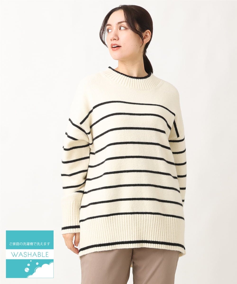 OLFAV06079 eur3(エウルキューブ) 【大きいサイズ/a.v.v×eur3】洗えるバックスリットニット アイボリー(80)