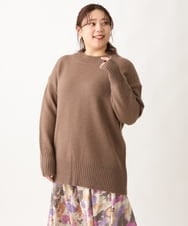 OLFAV06079 eur3(エウルキューブ) 【大きいサイズ/a.v.v×eur3】洗えるバックスリットニット モカ(84)