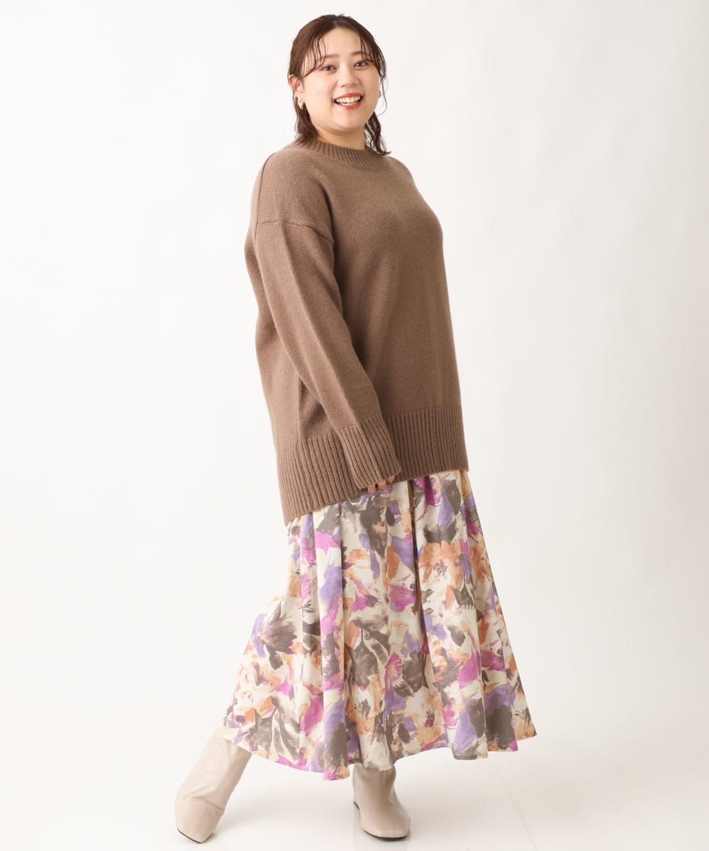 OLFAV06079 eur3(エウルキューブ) 【大きいサイズ/a.v.v×eur3】洗えるバックスリットニット モカ(84)