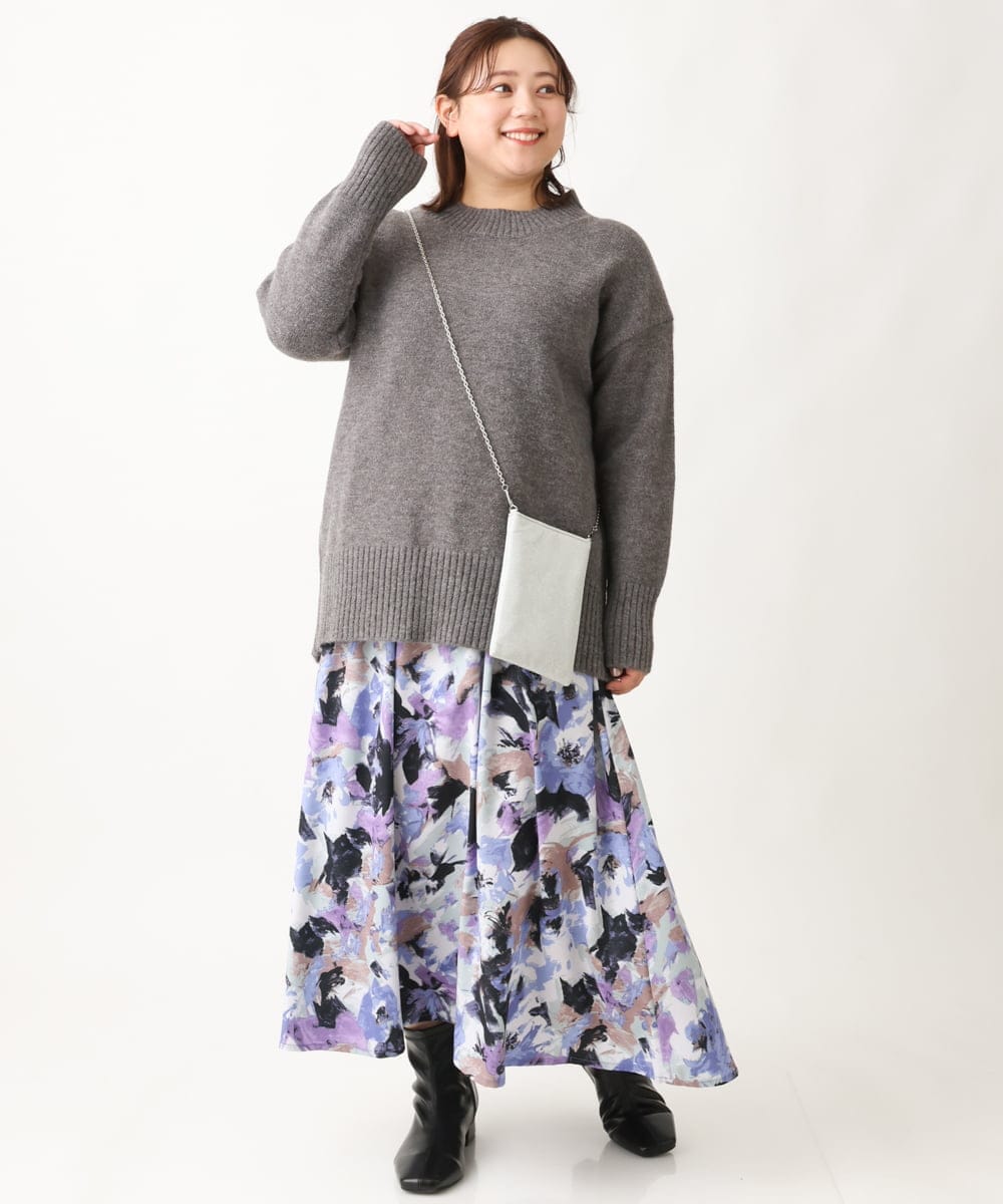 OLFAV06079 eur3(エウルキューブ) 【大きいサイズ/a.v.v×eur3】洗えるバックスリットニット ダークグレー(93)