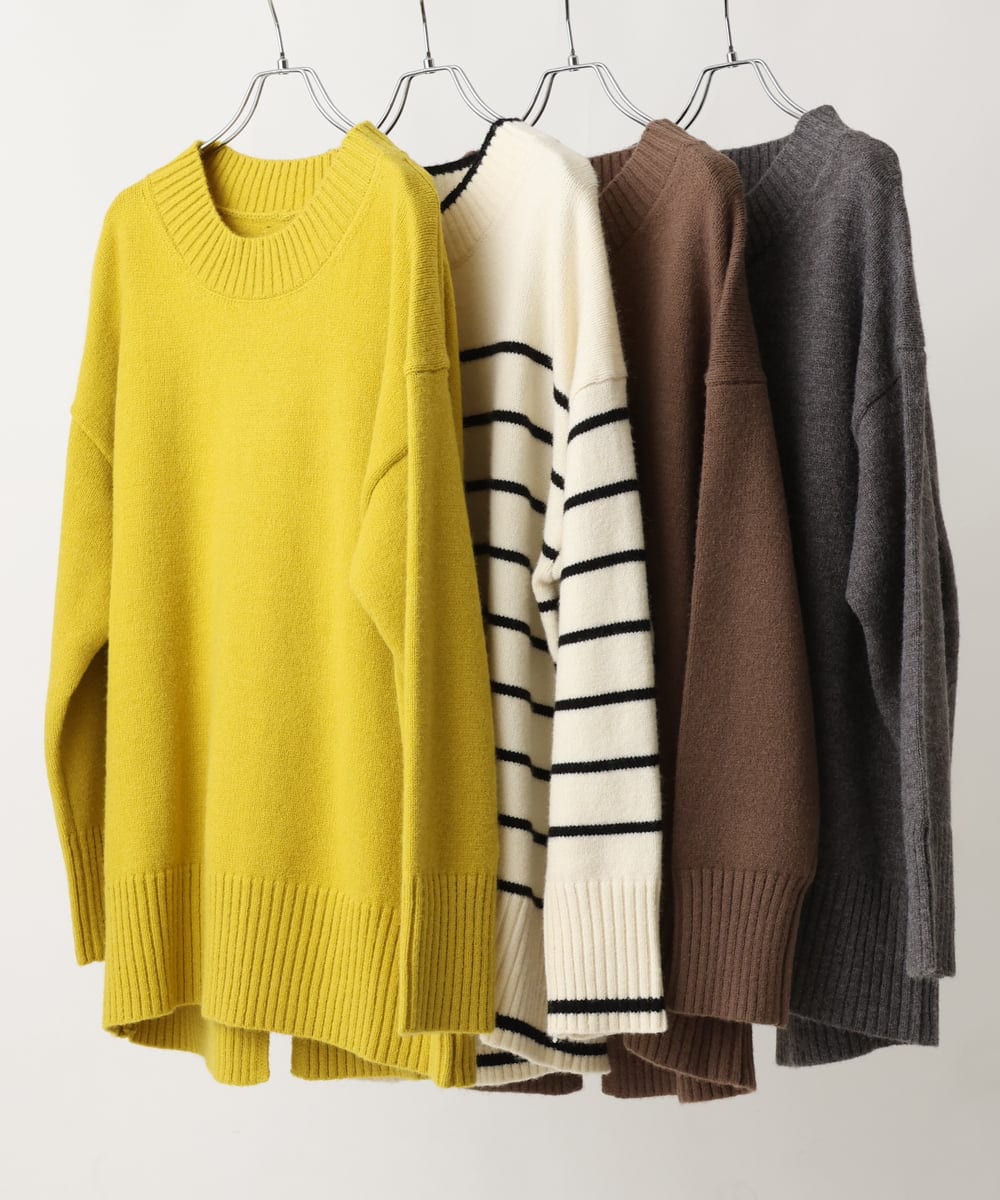 OLFAV06079 eur3(エウルキューブ) 【大きいサイズ/a.v.v×eur3】洗えるバックスリットニット ダークグレー(93)