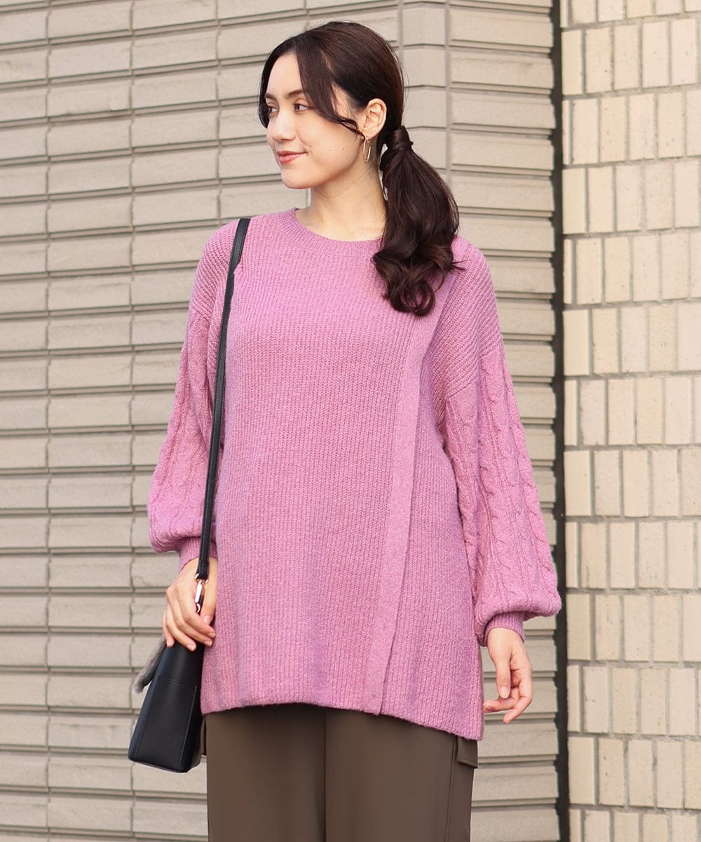OLFAV14089 eur3(エウルキューブ) 【大きいサイズ】ふわふわケーブルニット ピンク(03)