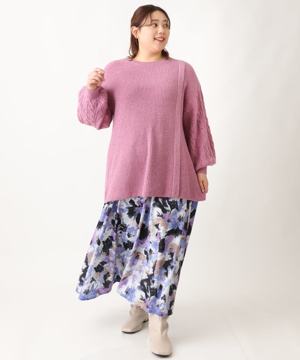 OLFAV14089 eur3(エウルキューブ) 【大きいサイズ】ふわふわケーブルニット ピンク(03)