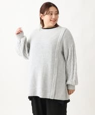 OLFAV14089 eur3(エウルキューブ) 【大きいサイズ】ふわふわケーブルニット ライトグレー(91)