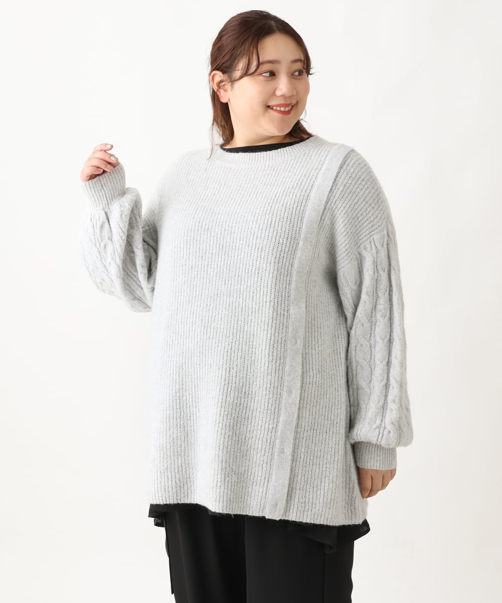 OLFAV14089 eur3(エウルキューブ) 【大きいサイズ】ふわふわケーブルニット ライトグレー(91)