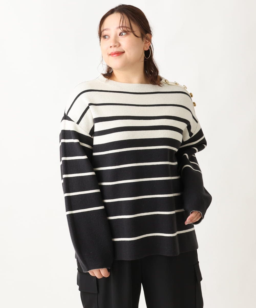 OLFAV15069 eur3(エウルキューブ) 【大きいサイズ/a.v.v×eur3】メタルボタンニット アイボリー(80)