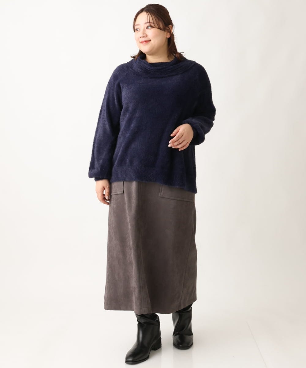 OLFAV23089 eur3(エウルキューブ) 【大きいサイズ/11号サイズあり】シャギーオフふわふわタートルニット ネイビー(57)