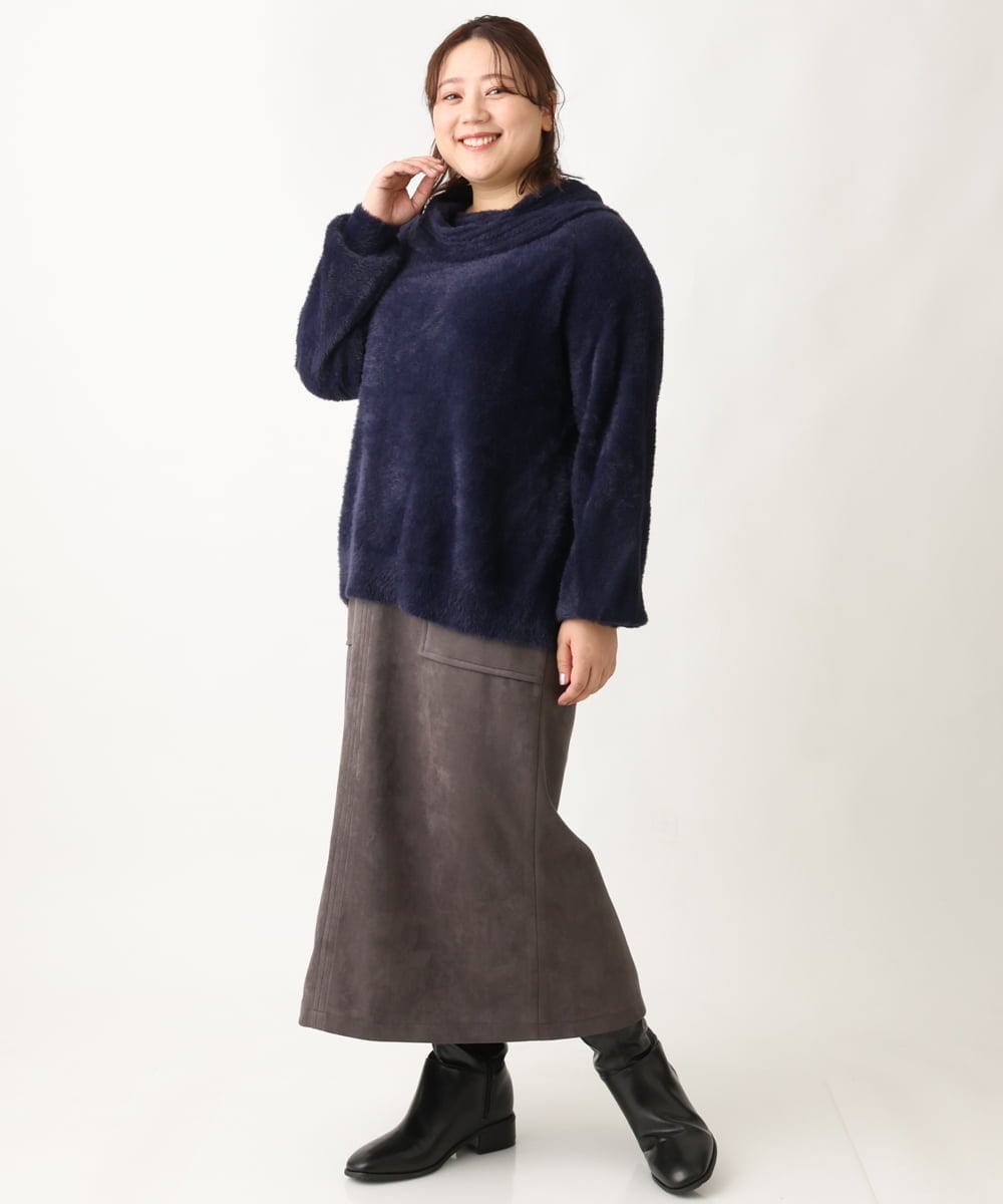 OLFAV23089 eur3(エウルキューブ) 【大きいサイズ/11号サイズあり】シャギーオフふわふわタートルニット ネイビー(57)