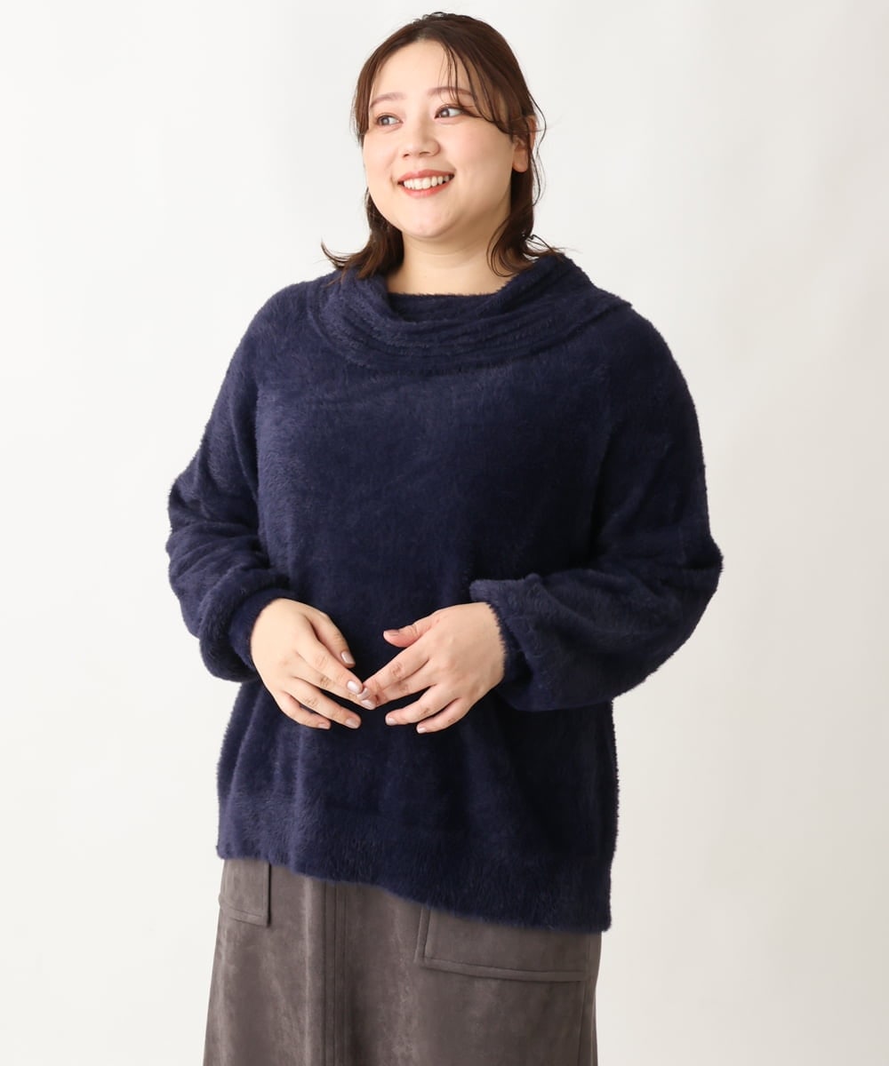 OLFAV23089 eur3(エウルキューブ) 【大きいサイズ/11号サイズあり】シャギーオフふわふわタートルニット ネイビー(57)