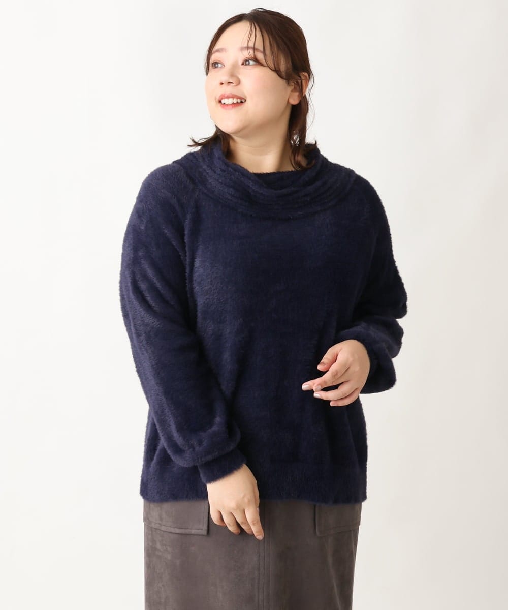 OLFAV23089 eur3(エウルキューブ) 【大きいサイズ/11号サイズあり】シャギーオフふわふわタートルニット ネイビー(57)