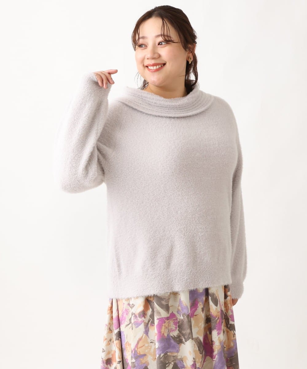 OLFAV23089 eur3(エウルキューブ) 【大きいサイズ/11号サイズあり】シャギーオフふわふわタートルニット ライトグレー(91)
