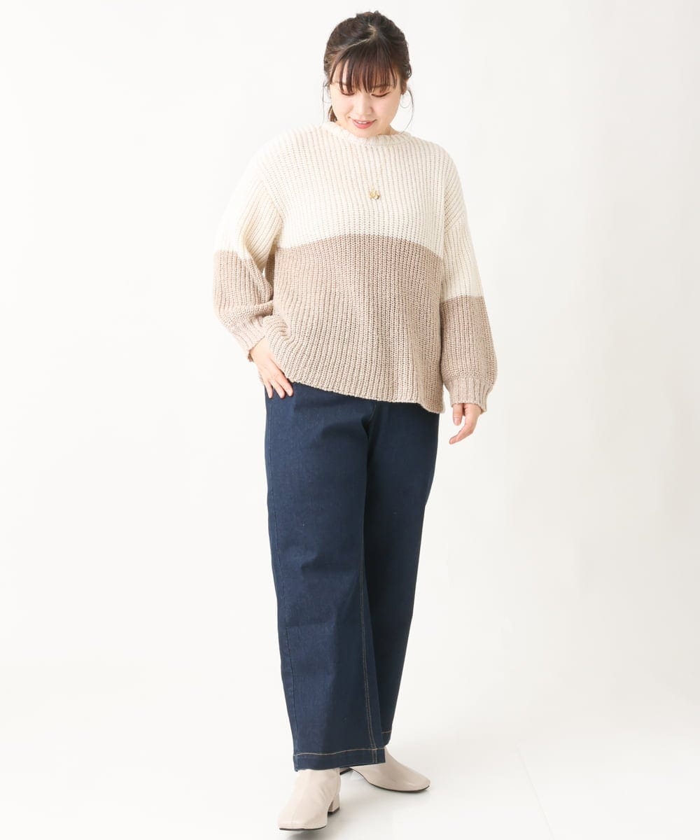 OLFAV25099 eur3(エウルキューブ) 【大きいサイズ】スパンコールコンビニット ベージュ(82)