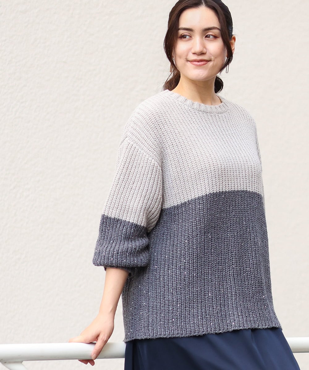 OLFAV25099 eur3(エウルキューブ) 【大きいサイズ】スパンコールコンビニット ライトグレー(91)