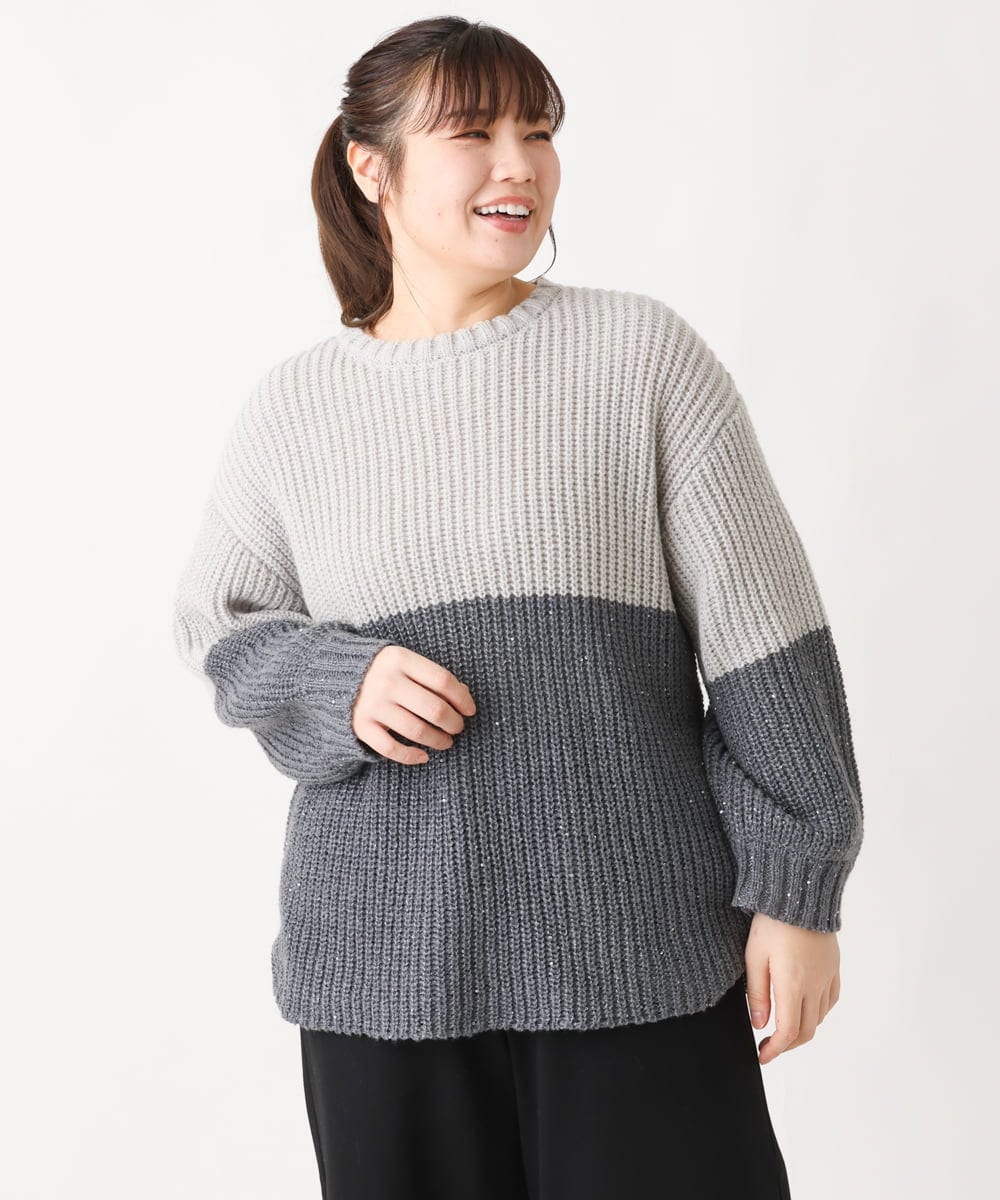 OLFAV25099 eur3(エウルキューブ) 【大きいサイズ】スパンコールコンビニット ライトグレー(91)