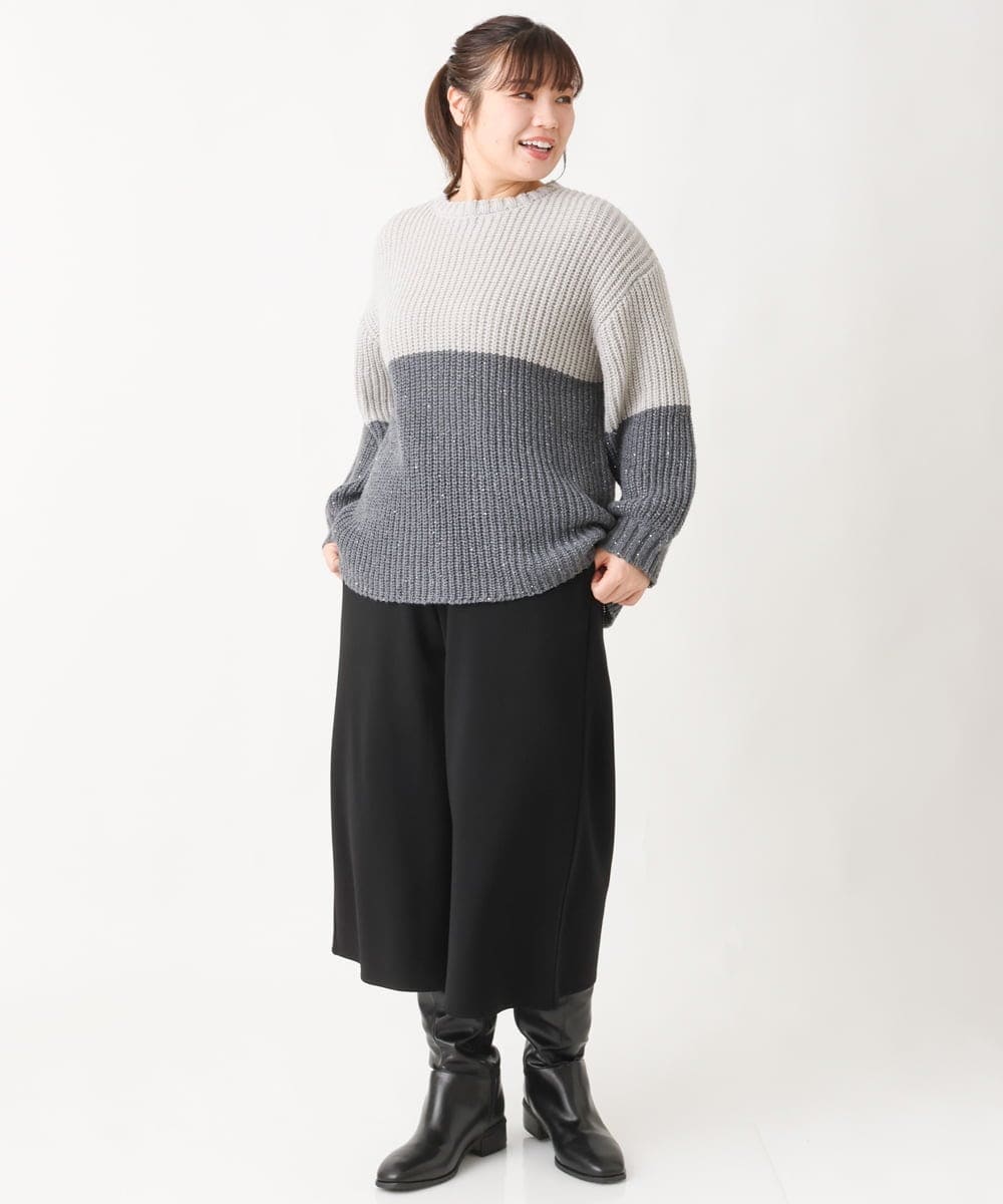 OLFAV25099 eur3(エウルキューブ) 【大きいサイズ】スパンコールコンビニット ライトグレー(91)