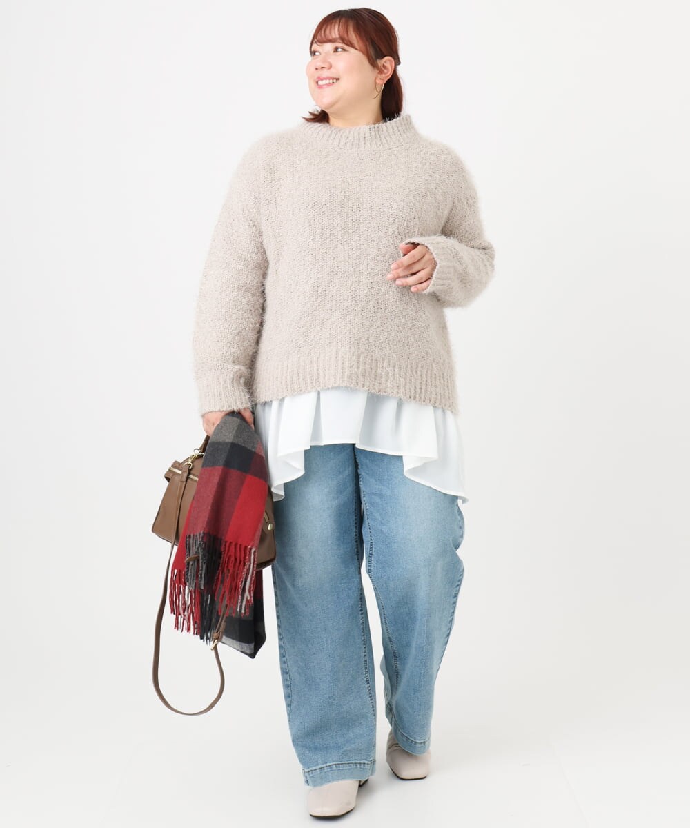 OLFBD02099 eur3(エウルキューブ) 【大きいサイズ】バスケットモールニット グレージュ(89)