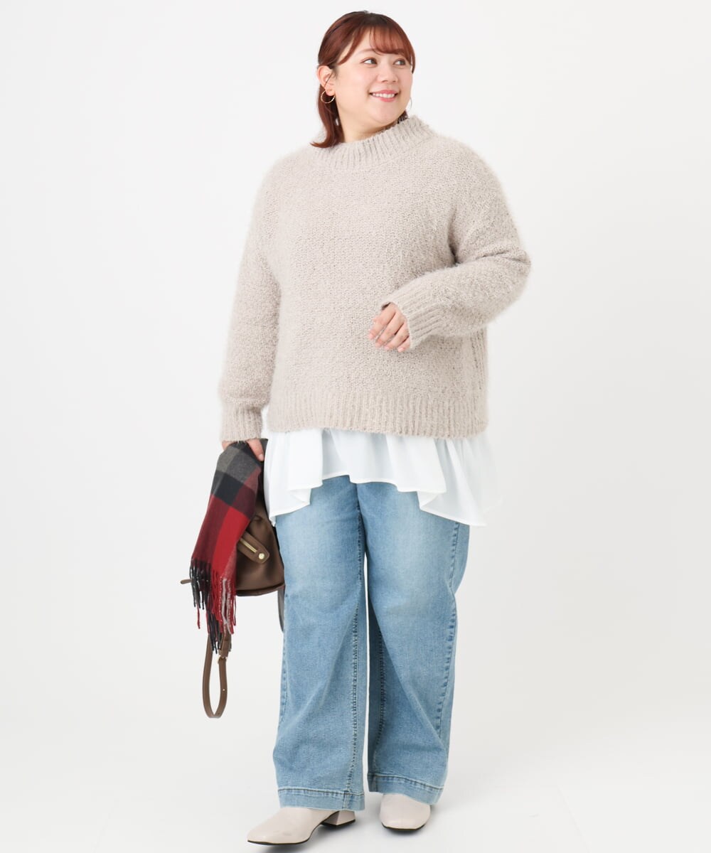 OLFBD02099 eur3(エウルキューブ) 【大きいサイズ】バスケットモールニット グレージュ(89)