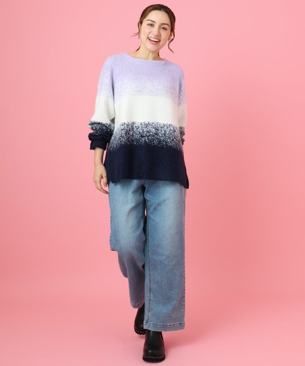 OLFBD15109 eur3(エウルキューブ) 【大きいサイズ】グラデーションシャギーニット ネイビー(57)