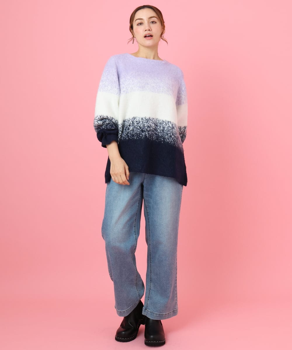 OLFBD15109 eur3(エウルキューブ) 【大きいサイズ】グラデーションシャギーニット ネイビー(57)