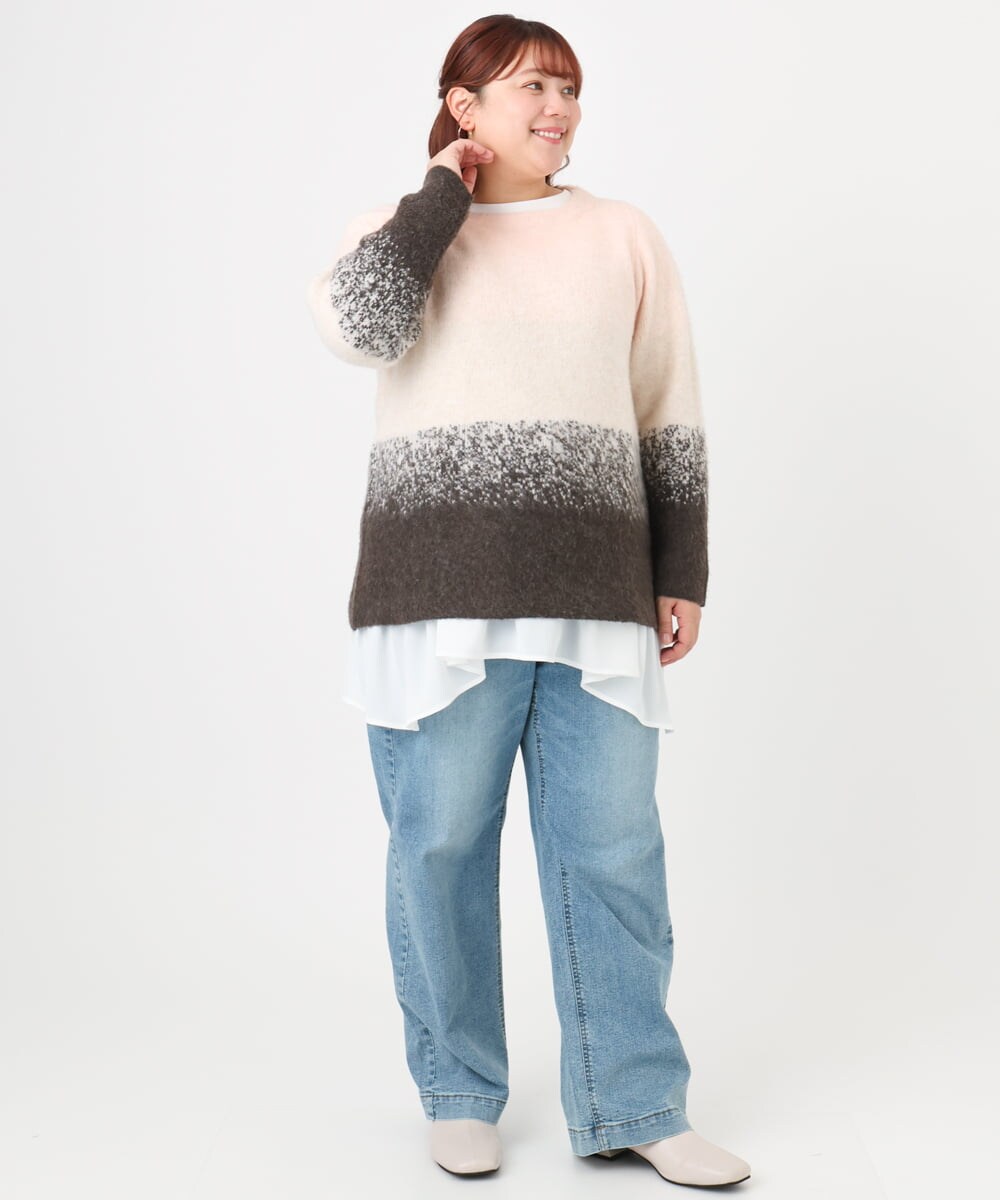 OLFBD15109 eur3(エウルキューブ) 【大きいサイズ】グラデーションシャギーニット ダークブラウン(87)