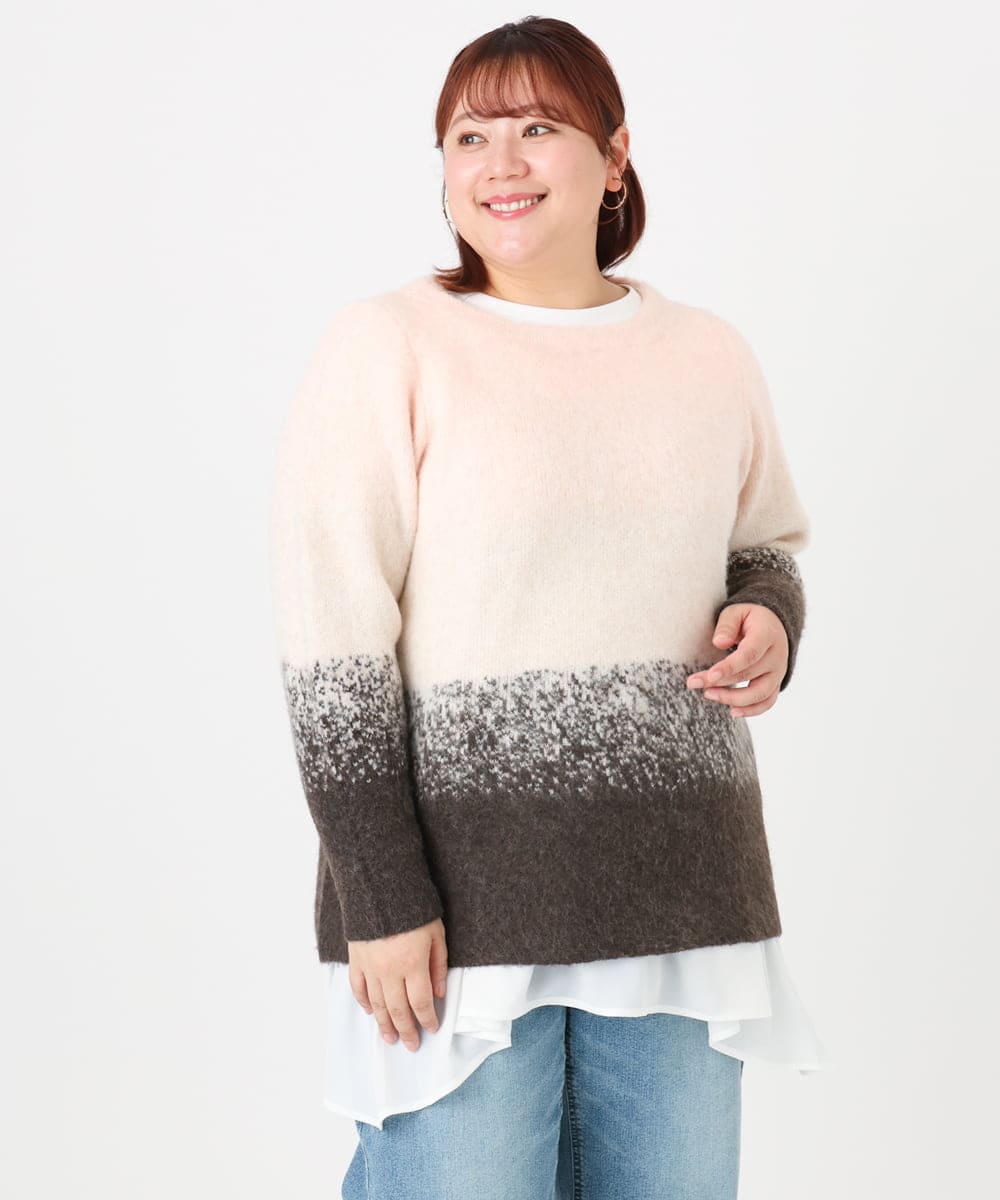 OLFBD15109 eur3(エウルキューブ) 【大きいサイズ】グラデーションシャギーニット ダークブラウン(87)